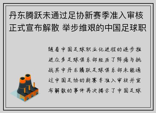 丹东腾跃未通过足协新赛季准入审核正式宣布解散 举步维艰的中国足球职业化困境再现